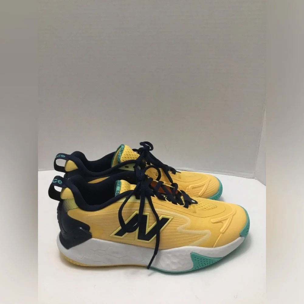 New Balance Yellow and Teal Sneakers with Navy Laces